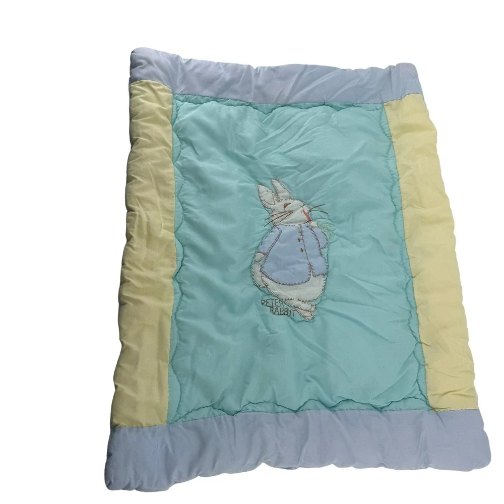 Vintage Beatrix Potter Peter Rabbit Baby Quilt Blanket Quiltex USA 21x26
